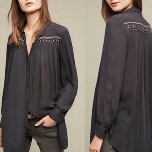 Anthropologie Floreat navy blue Beulah Crepe Long sleeve casual top medium